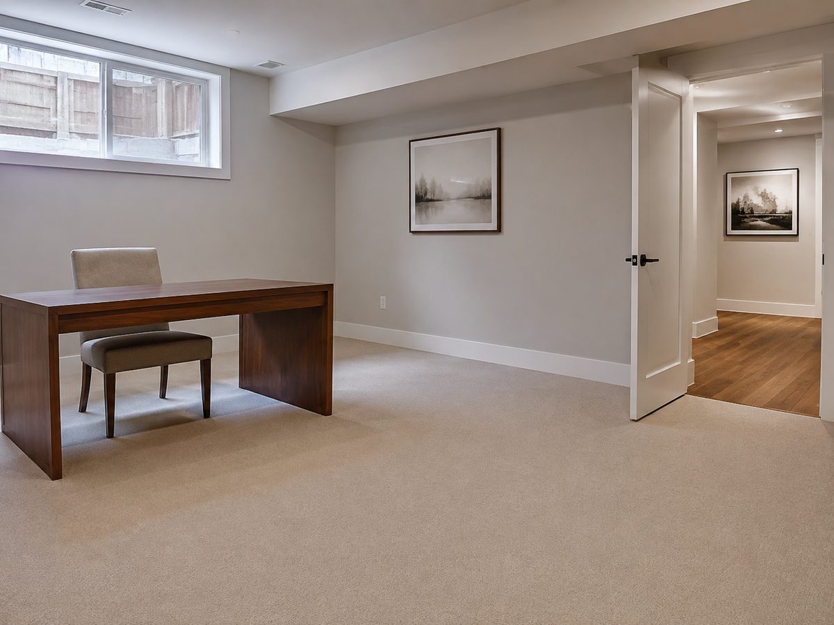 Carpet runner installed over wood stairs