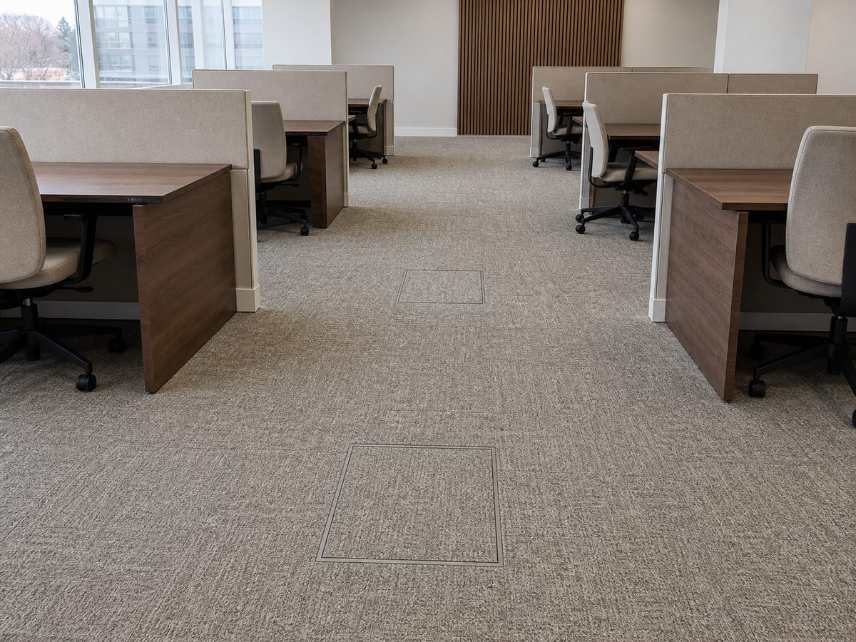 Carpet tile that respects cables, static and access panels