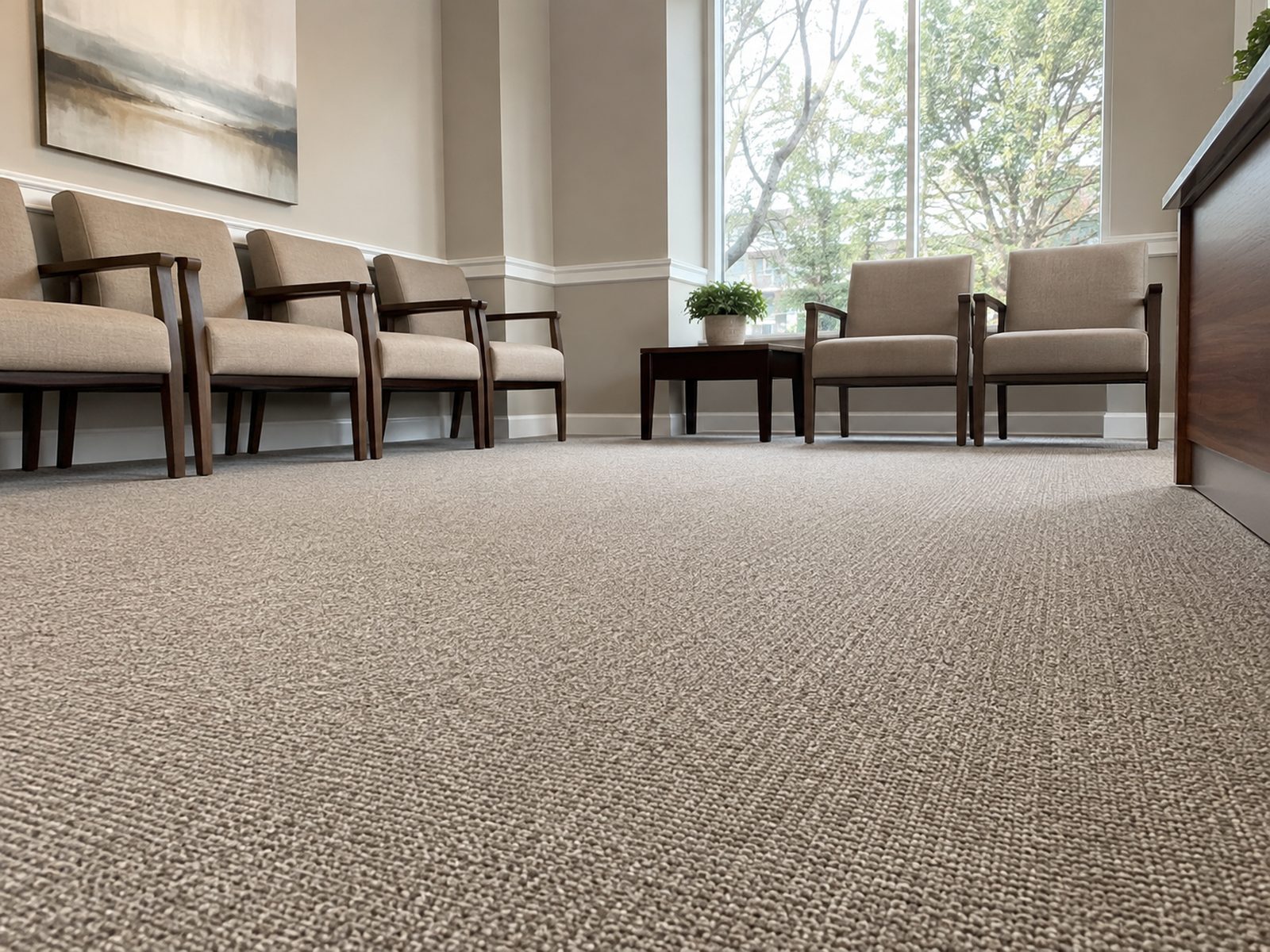 Clinic waiting room with low-pile commercial carpet