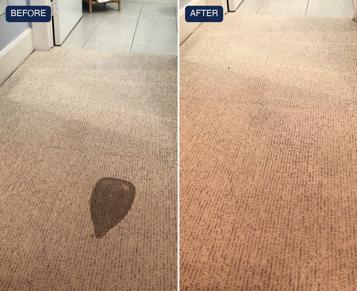 Carpet seam re-joined and blended through a doorway