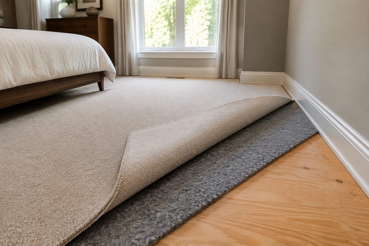 Carpet and underpad lifted for access