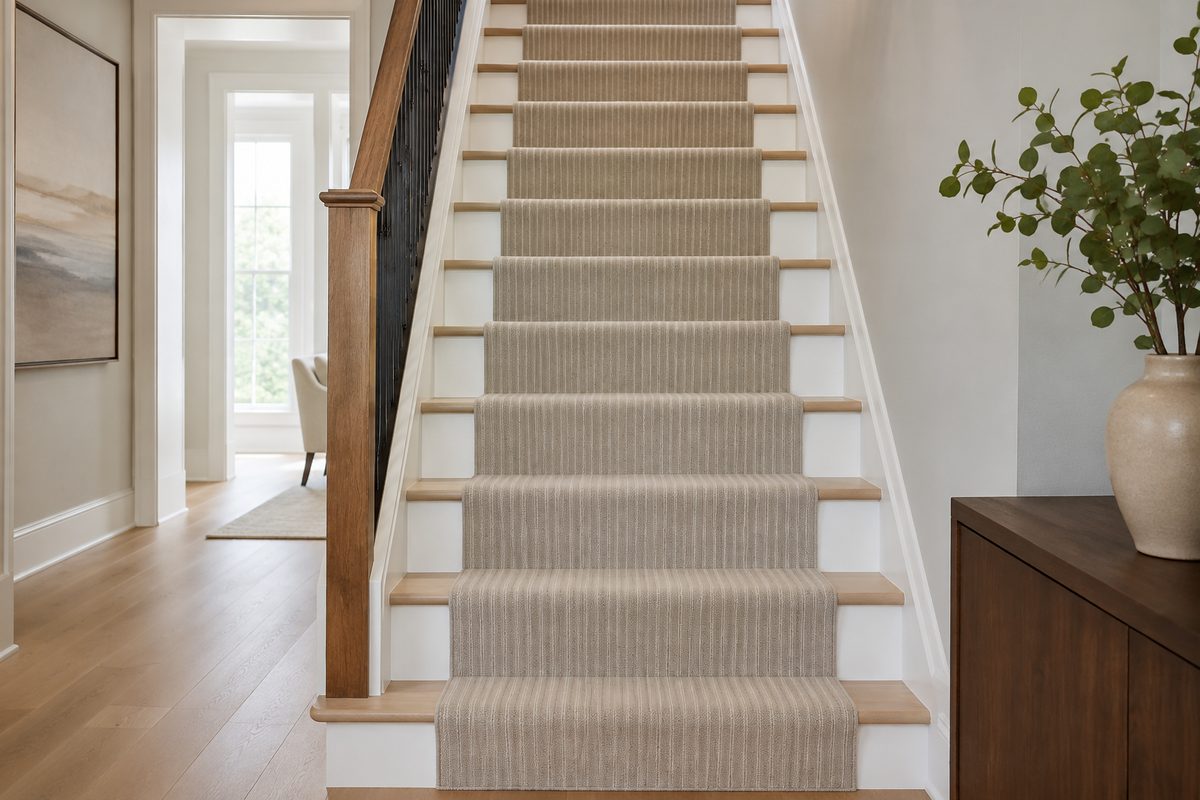 Custom carpet stair runner installation
