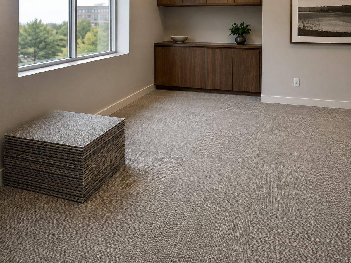 Commercial carpet tile installation in an office space