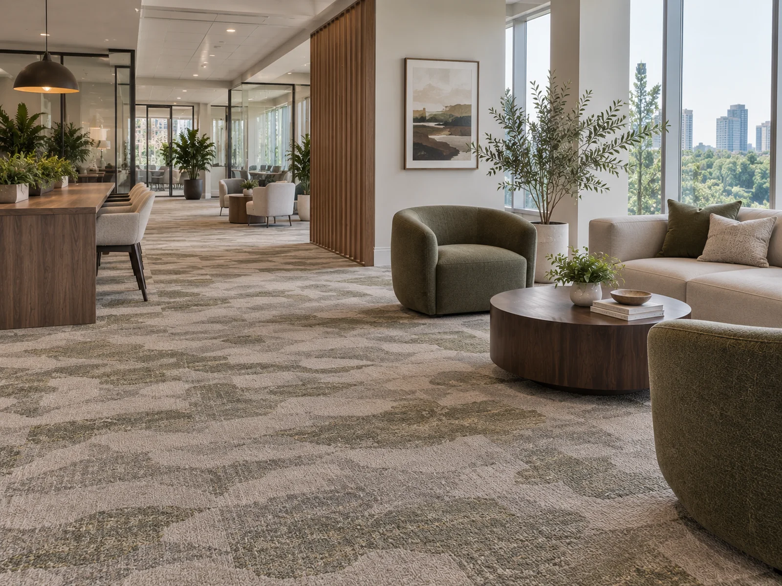 Coworking floor with carpet tile