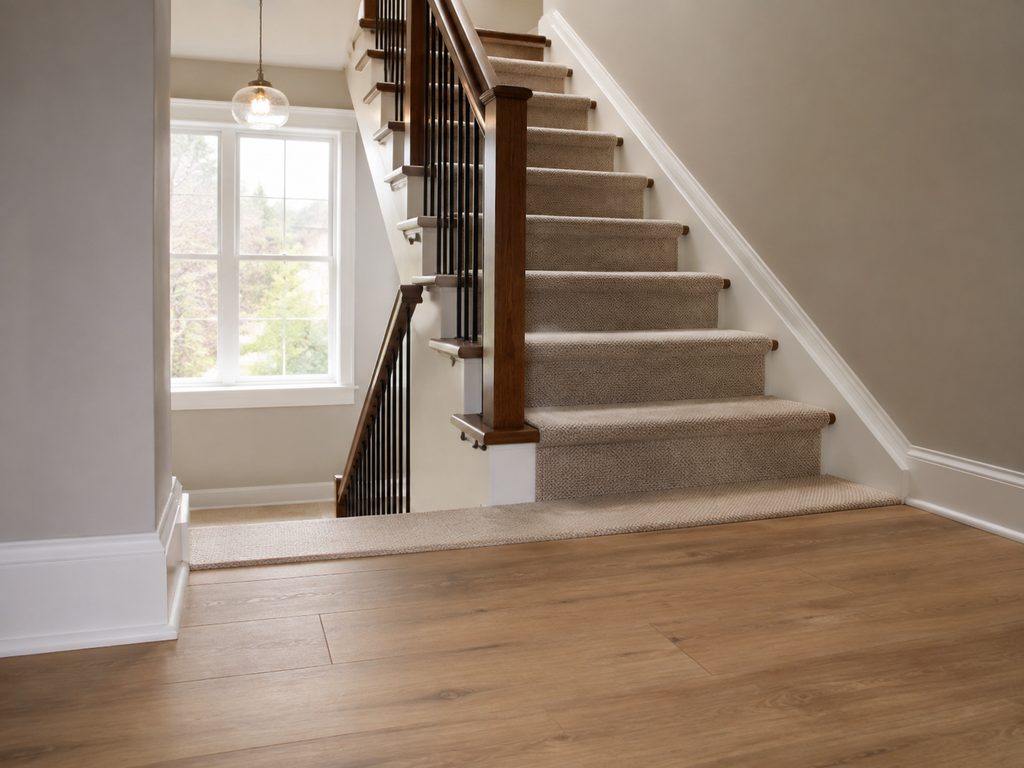 Steps with vinyl and carpet mix