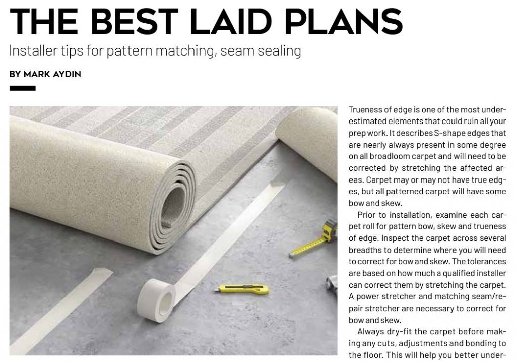 Installer tips for pattern matching, seam sealing